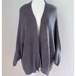 BAREFOOT DREAMS Cozychic Lite Knit Open Cardigan Sweater Purple/Gray L/XL Hygge